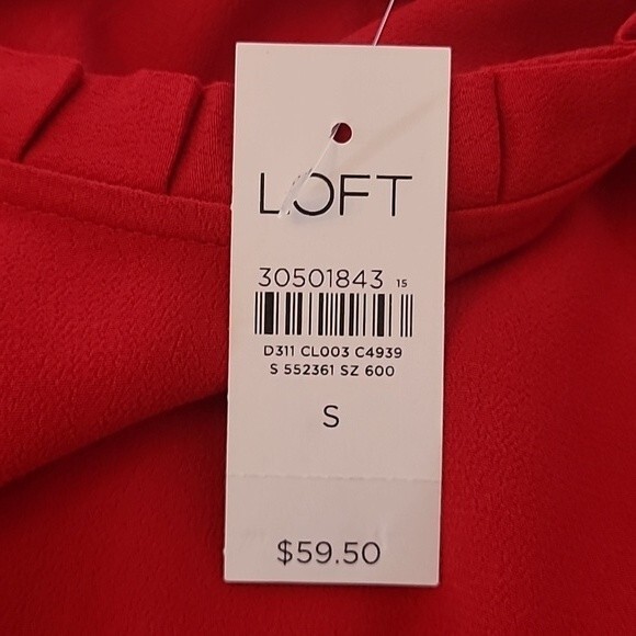 Ann Taylor LOFT Blouse Red Pleated Ruffle Top Long Sleeve Size S NWT - Picture 8 of 10